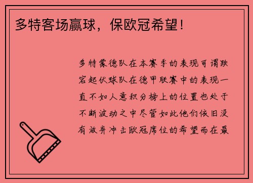 多特客场赢球，保欧冠希望！