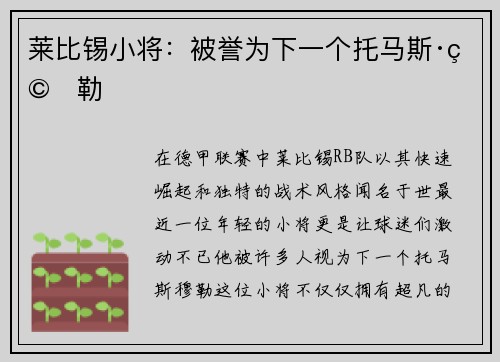 莱比锡小将：被誉为下一个托马斯·穆勒