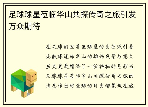 足球球星莅临华山共探传奇之旅引发万众期待
