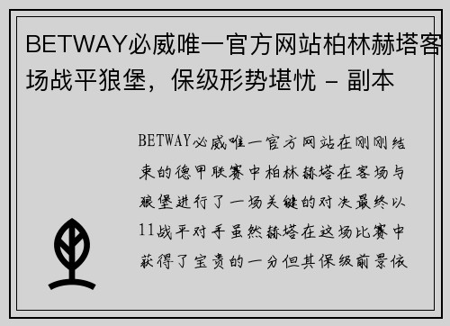 BETWAY必威唯一官方网站柏林赫塔客场战平狼堡，保级形势堪忧 - 副本